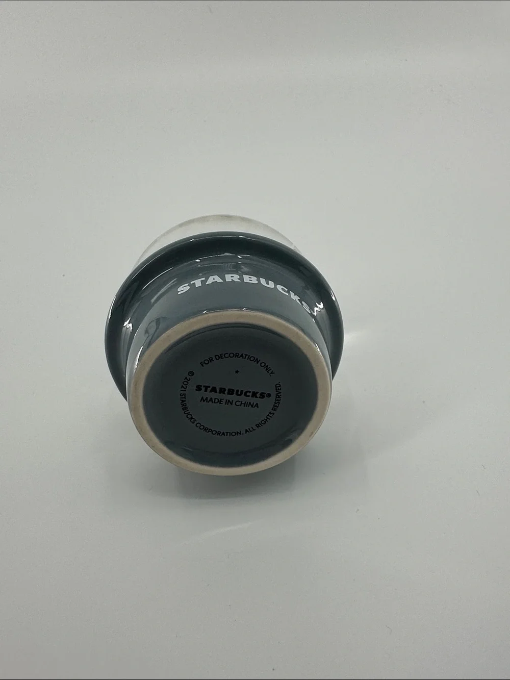 Starbucks Gray Mini Snow Globe with White Cup and Tan Dog